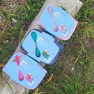 9 Crofton Bento Lunch Box w/sporks. 3 Packs Light Pink, Hot Pink, Blue